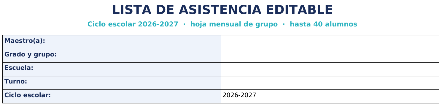 Muestra parcial del Word editable: campos de escuela, docente y grupo